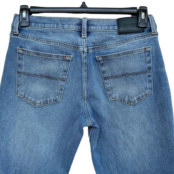 Lucky SZ 4/27 Boyfriend Sienna Jeans Mid-Rise Distressed Frayed Hem Stretch Blue - Picture 5 of 14